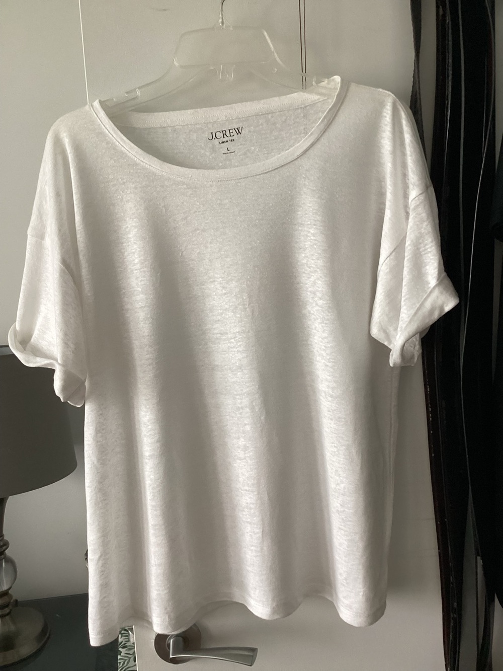 J. Crew White Scoop-Neck Linen Short Sleeve Tee